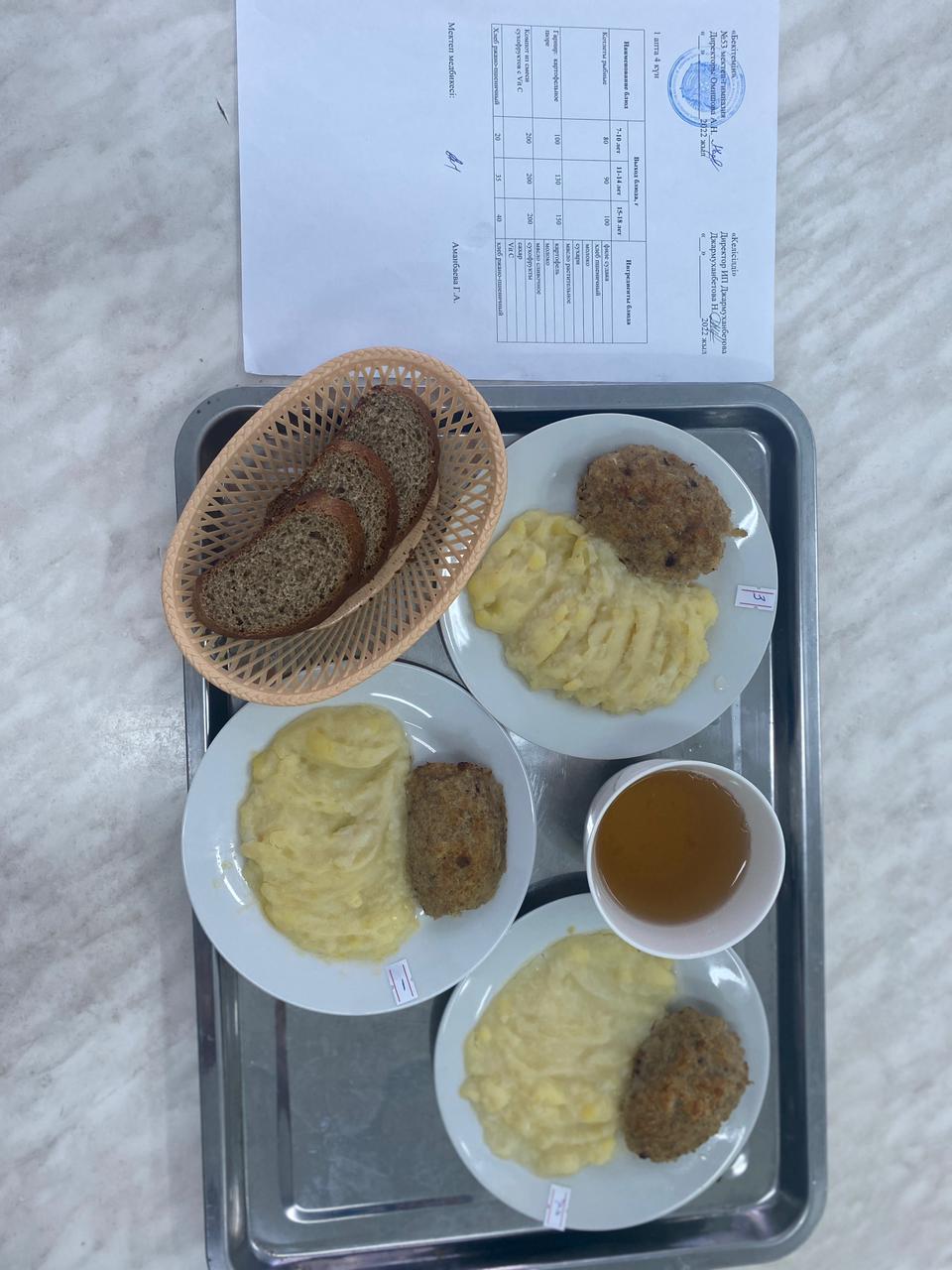 1.09.2022ж күнгі бақылаудағы ас мәзірі